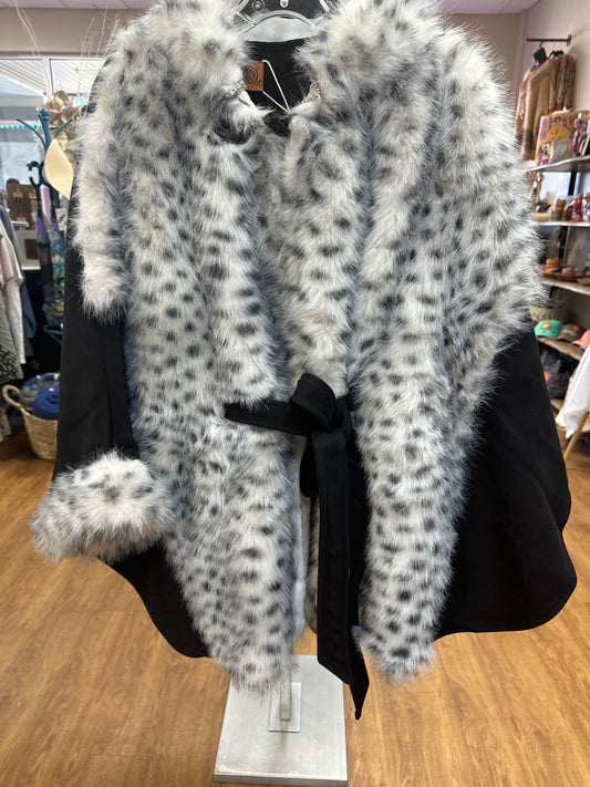 PLUSH FAUX FUR CAPE WITH BUCKLE CLOSURE