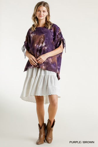 M5087 RELAXED NECK PURPLE/BROWN TIE DYE TOP